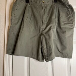 David Taylor Olive Green Flat Front Cotton Shorts